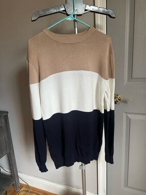 Amazon Men’s Colorblock Crewneck Sweater - Tan, White, Navy